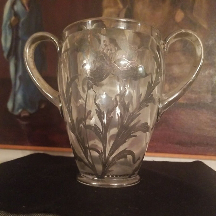 Antique Large Sterling silver Overlay Crystal Loving Cup #9408 - Diamonds Sapphires Rubies Emeralds