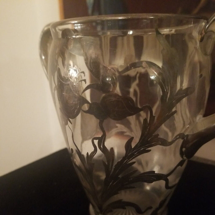 Antique Large Sterling silver Overlay Crystal Loving Cup #9408 - Diamonds Sapphires Rubies Emeralds