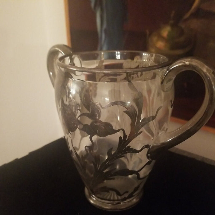 Antique Large Sterling silver Overlay Crystal Loving Cup #9408 - Diamonds Sapphires Rubies Emeralds
