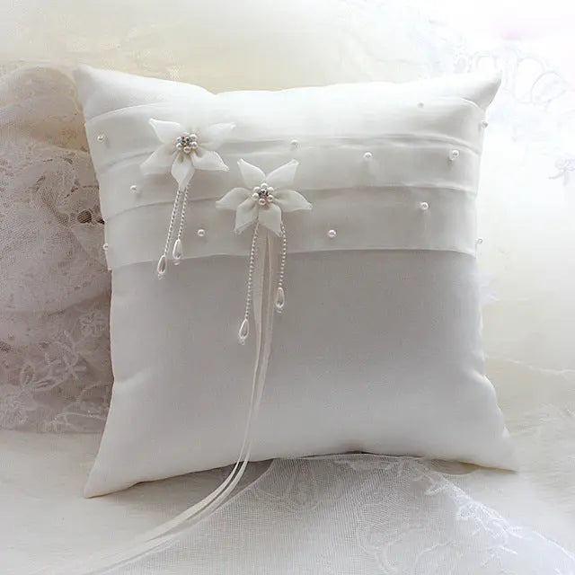 Arabella Satin Floral Ring Pillow Ring Bearer Pillow - The Wedding Garter