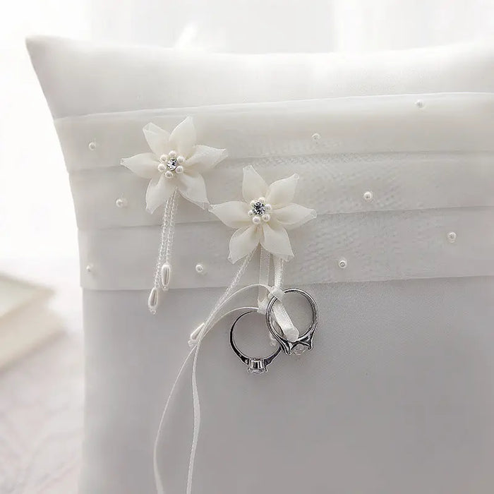 Arabella Satin Floral Ring Pillow Ring Bearer Pillow - The Wedding Garter