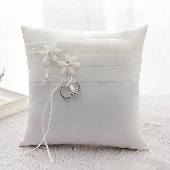 Arabella Satin Floral Ring Pillow Ring Bearer Pillow - The Wedding Garter