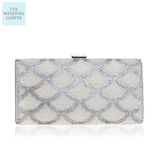 Art Deco Style Crystal & Pearl Silver Evening Bag - The Wedding Garter