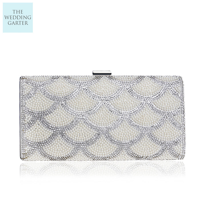 Art Deco Style Crystal & Pearl Silver Evening Bag - The Wedding Garter