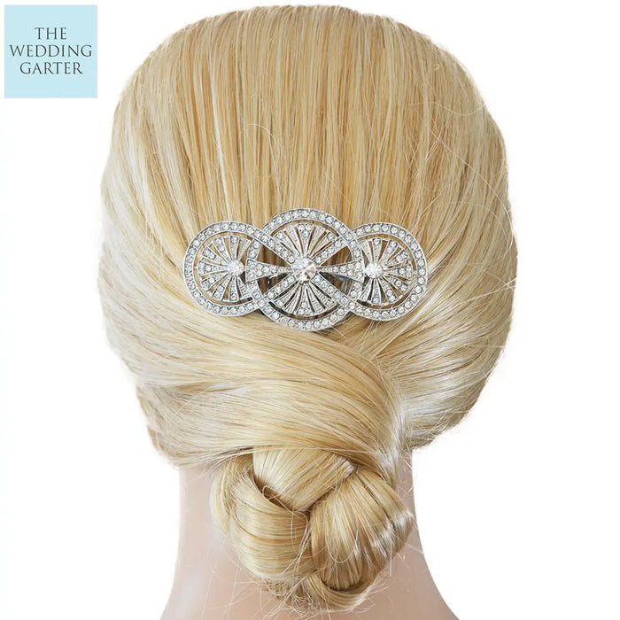 Art Deco Style White Gold Rhinestone Bridal Hair Comb - The Wedding Garter