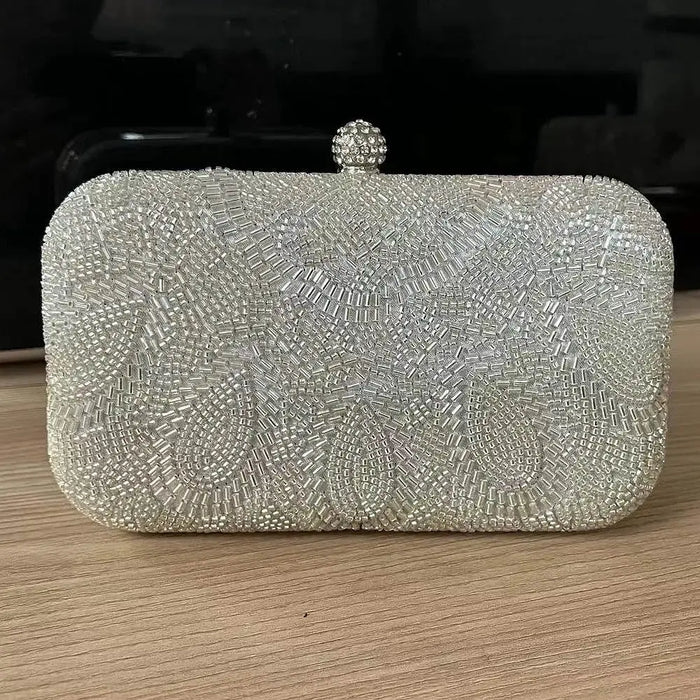 silver beaded evening bag
