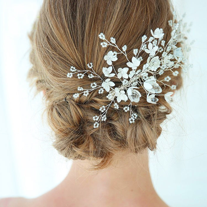 Beautiful Crystal & Pearl Floral Bridal Headpiece Vine - The Wedding Garter
