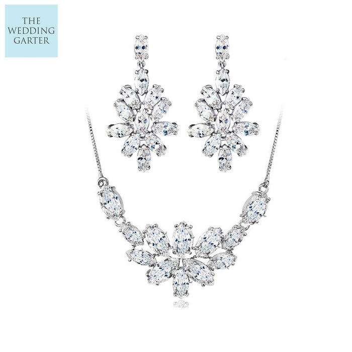 Beautiful CZ Diamond Necklace & Statement Earrings - The Wedding Garter