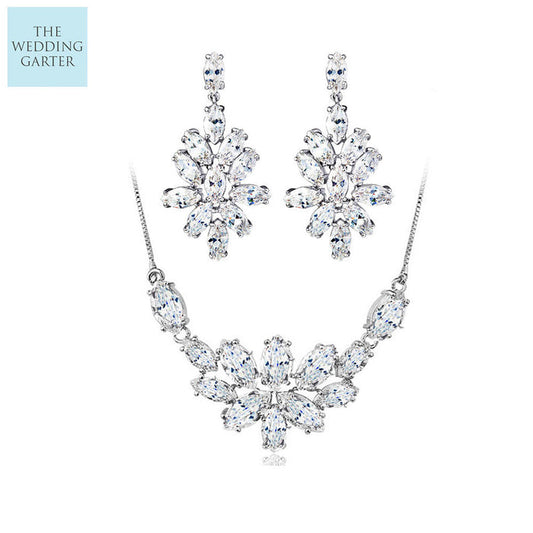 Beautiful CZ Diamond Necklace & Statement Earrings - The Wedding Garter
