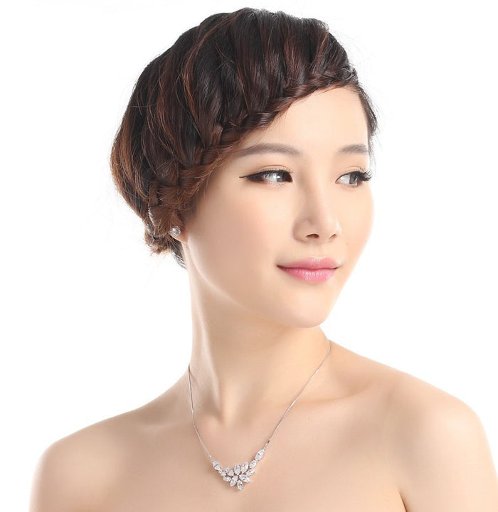 Beautiful CZ Diamond Necklace & Statement Earrings - The Wedding Garter