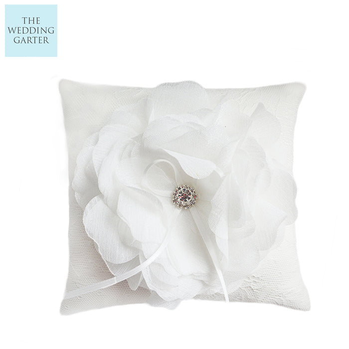Beautiful Ivory Flower Wedding Ring Pillow - The Wedding Garter