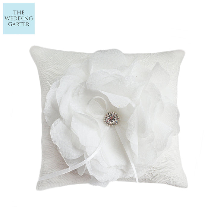 Beautiful Ivory Flower Wedding Ring Pillow - The Wedding Garter