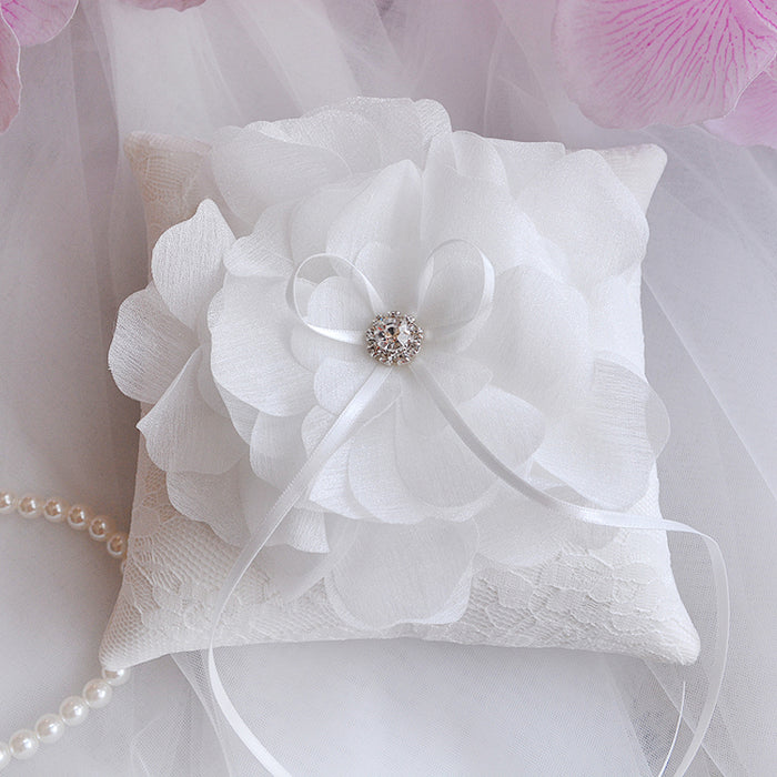 Beautiful Ivory Flower Wedding Ring Pillow - The Wedding Garter
