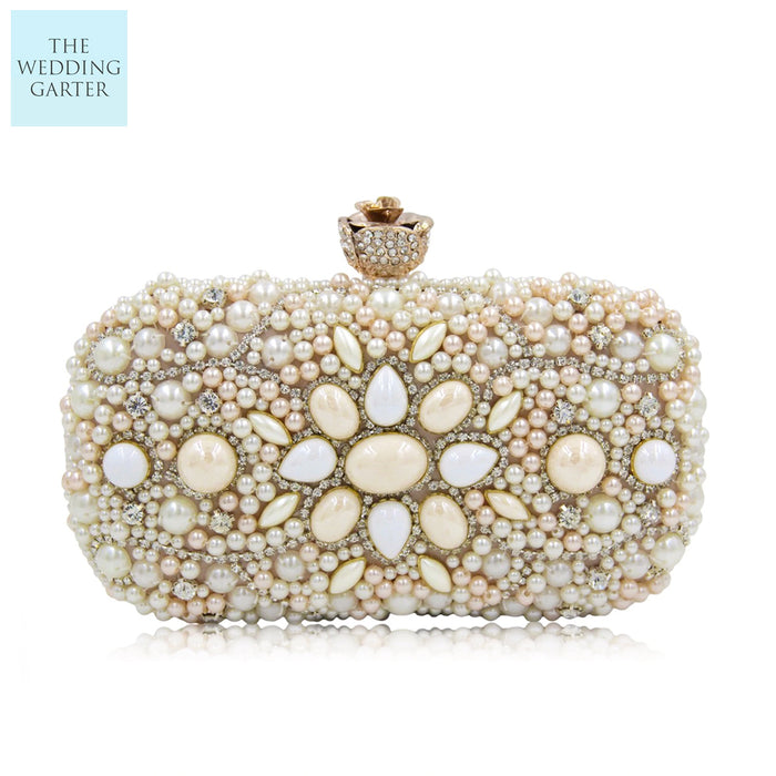 blush pink and champagne evening purse