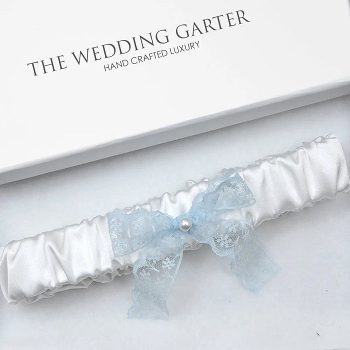 Belle White & Blue Satin Wedding Garter - The Wedding Garter