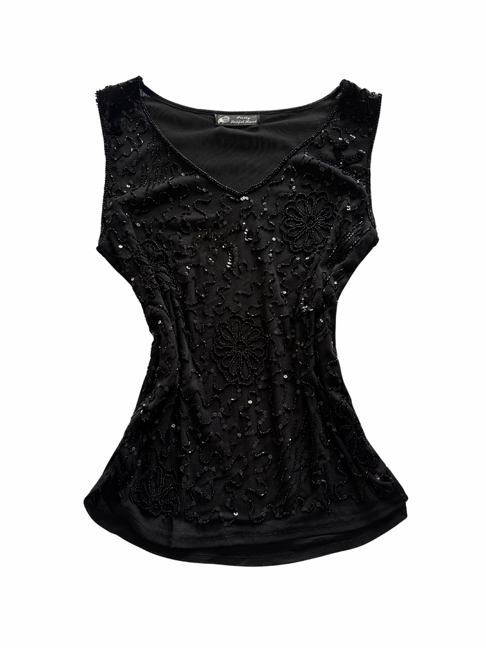 Black Beaded Sequin Tank Top