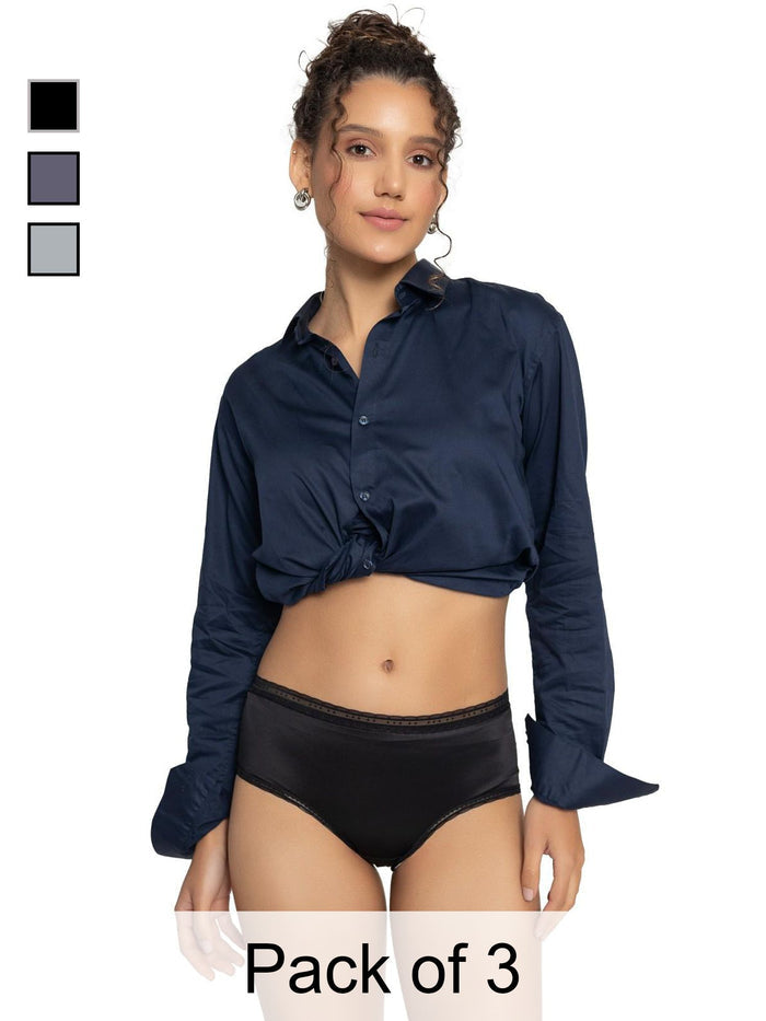 Black Lace Detail Mid-Rise Hipster- Pack of 3