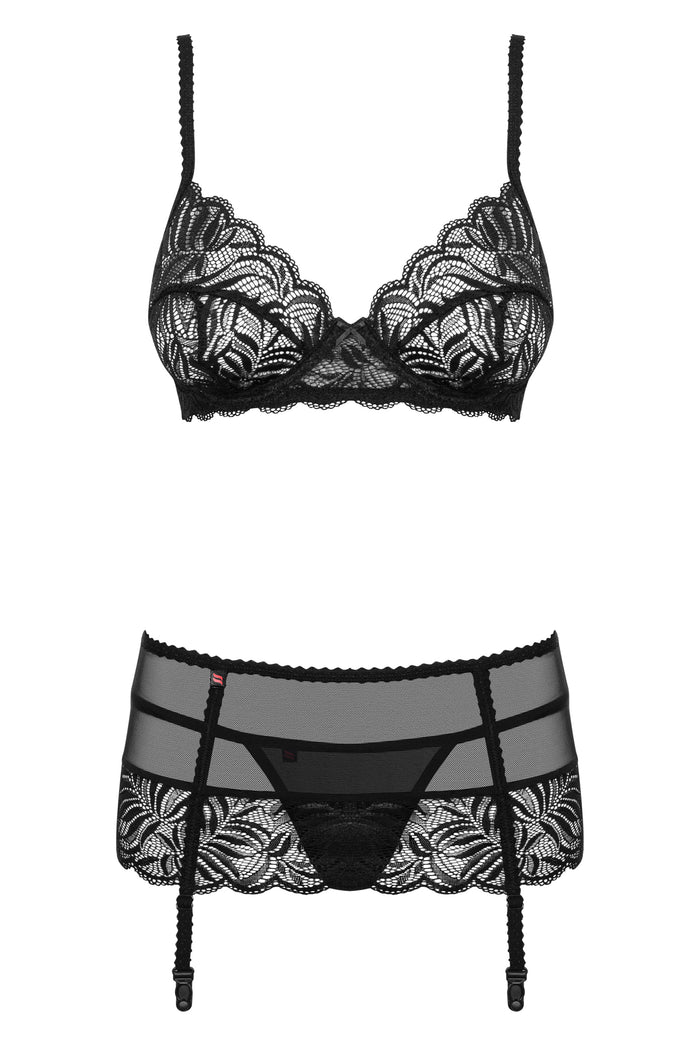 Black Lace Underwire Bra & Garter Belt Set - The Wedding Garter
