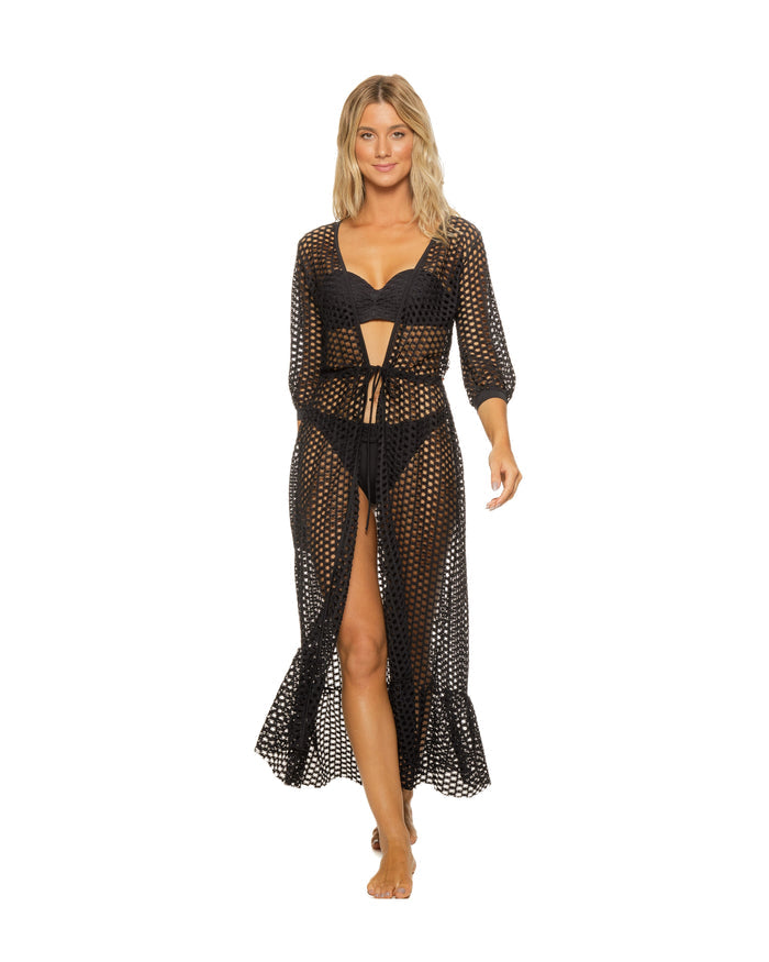 Black Lattice Duster Swimsuit Cover-up New!