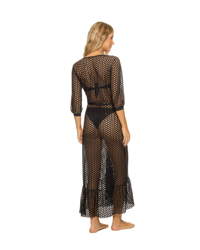 Black Lattice Duster Swimsuit Cover-up New!