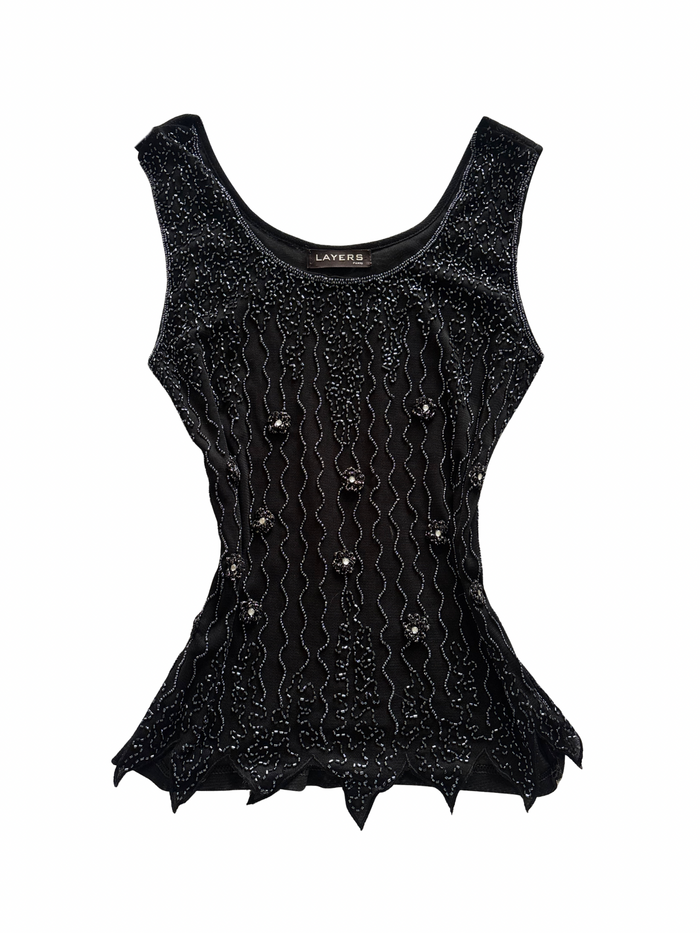 Black & Silver Beaded Sequin Tank Top