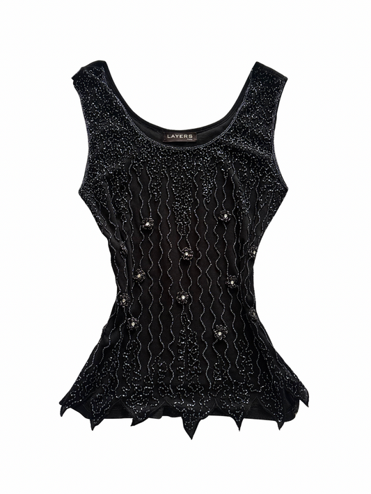 Black & Silver Beaded Sequin Tank Top
