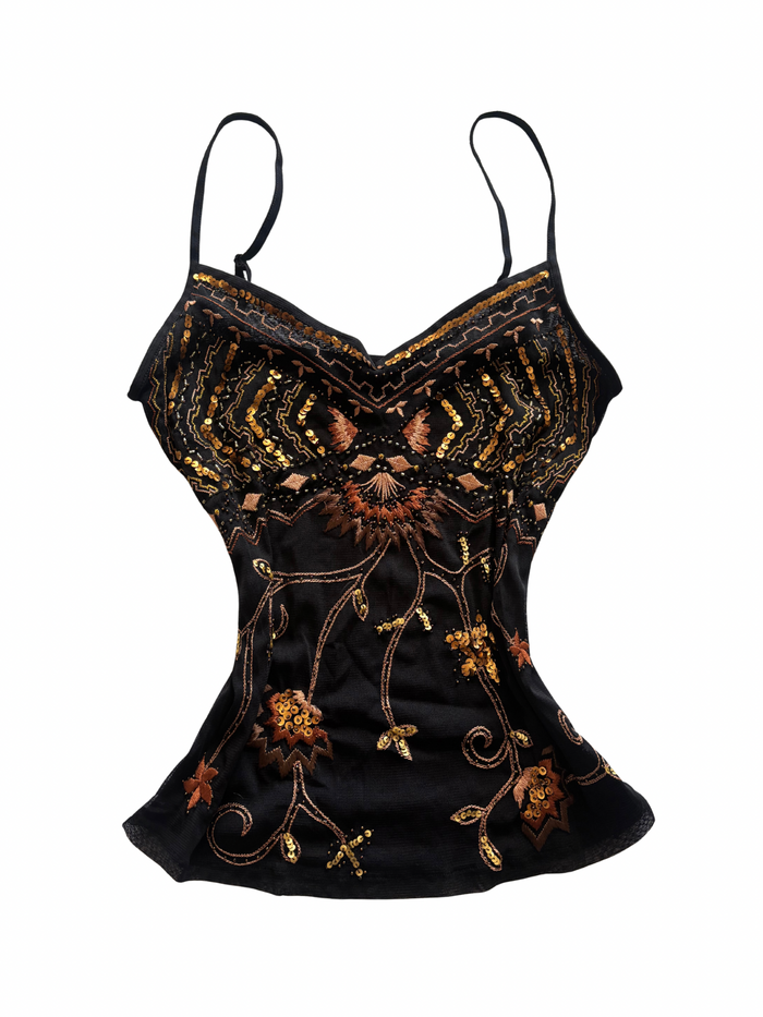 Black Sunrise Beaded Sequin Cami Top