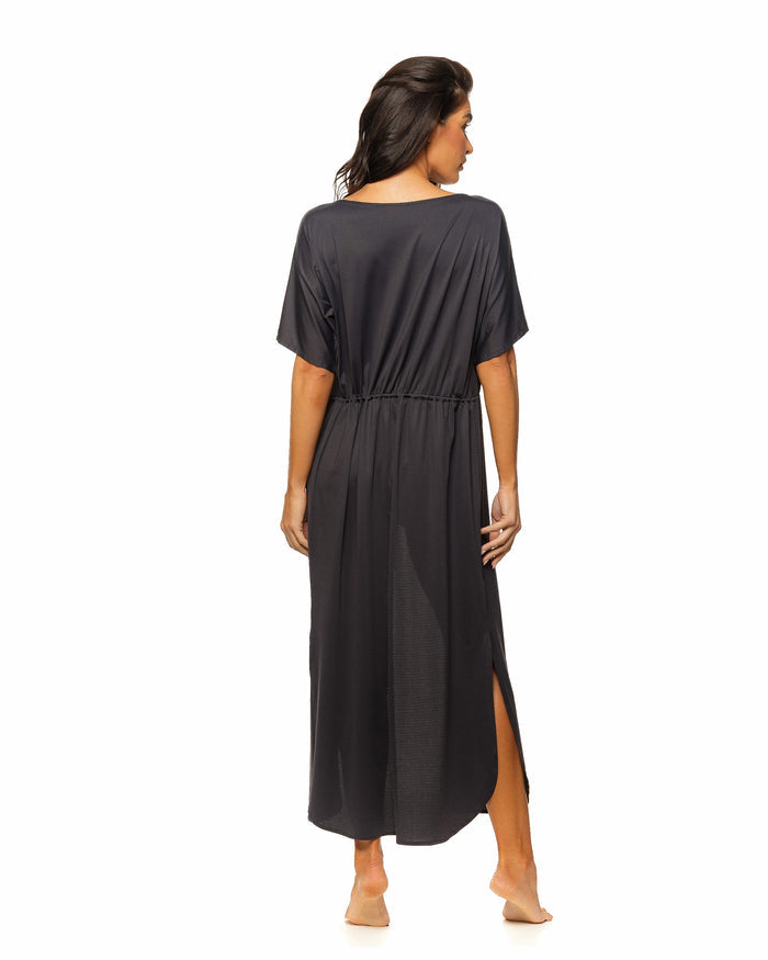 Black Tie Front Long Kimono Cover-up