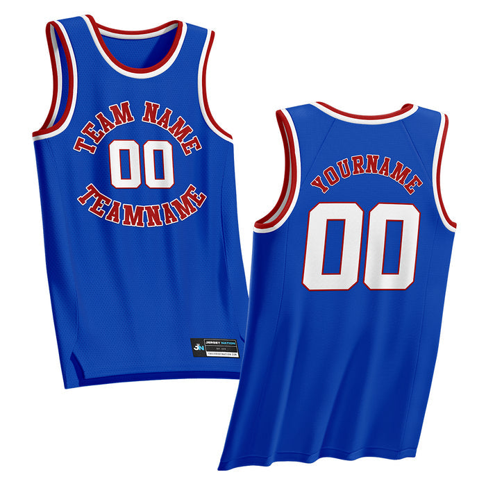 Blue White-Red Custom Basketball Jersey