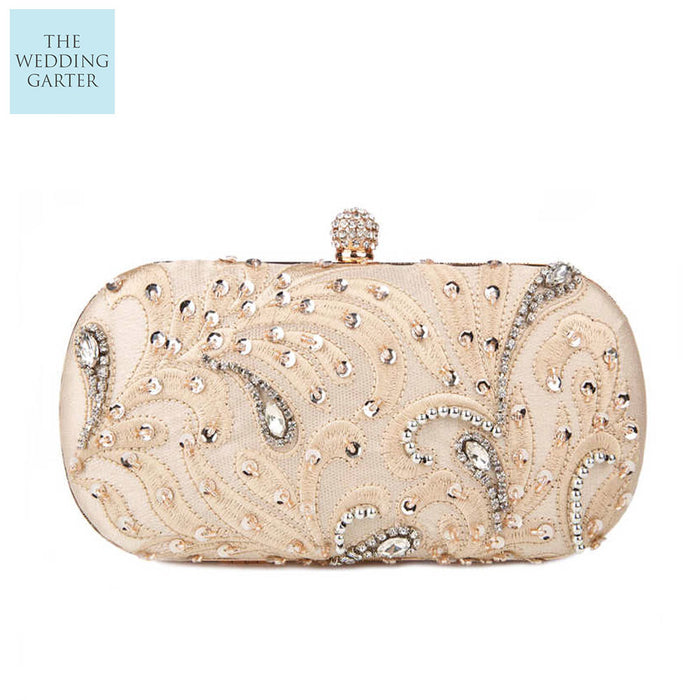 Blush Champagne Beaded Bridal Clutch - The Wedding Garter