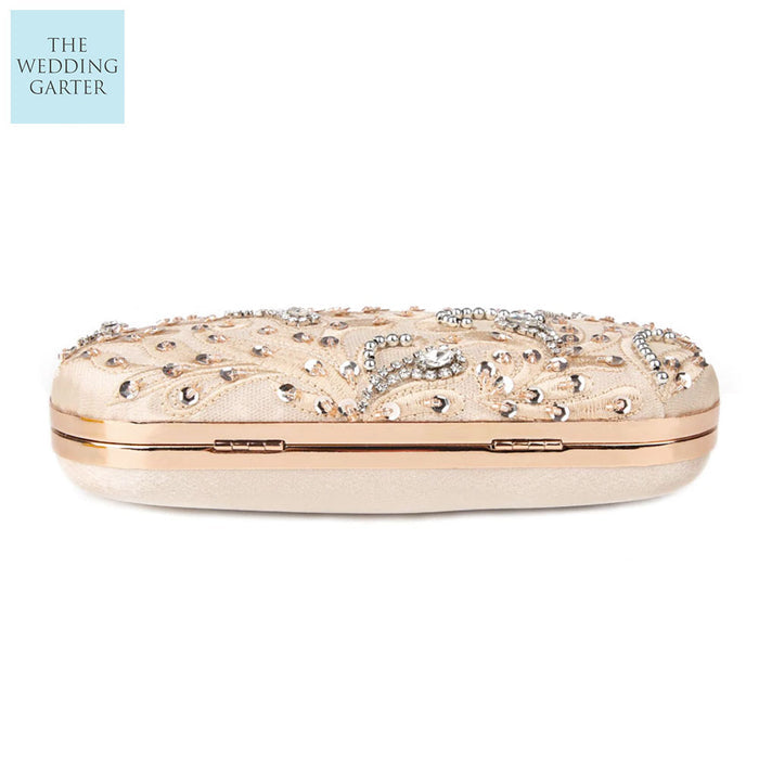 Blush Champagne Beaded Bridal Clutch - The Wedding Garter