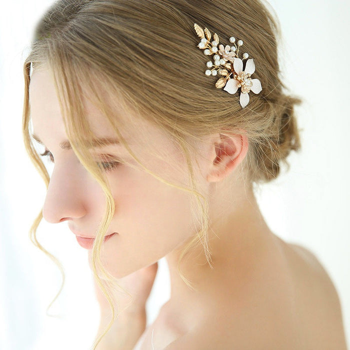 Blush Pink & Gold Floral Hair Clip - The Wedding Garter