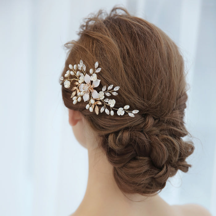 Blush Pink & Gold Floral Wedding Headpiece - The Wedding Garter