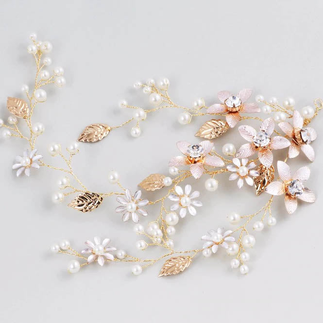 Blush Pink & Gold Flowers Wedding Hair Vine - The Wedding Garter