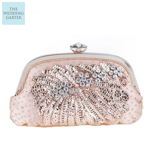 blush satin beaded wedding handbag