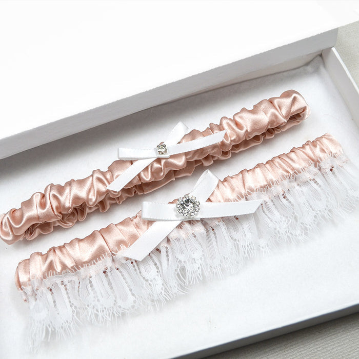 Blush Wedding Garters With Eyelash Lace (15 Colours) - The Wedding Garter