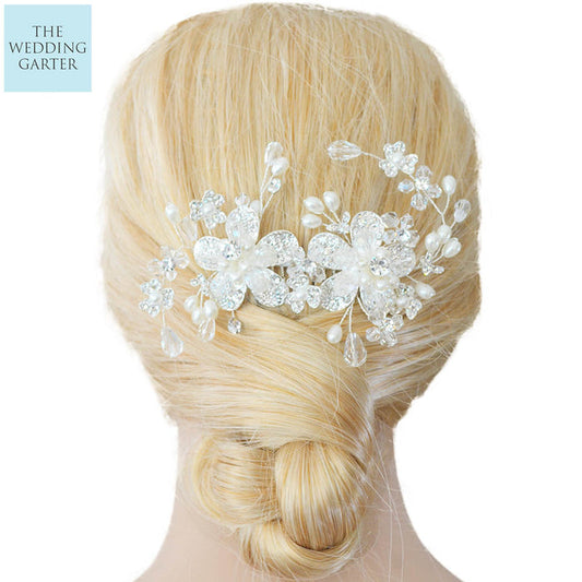 Bright Crystal & Pearl Bridal Hair Accessories Comb - The Wedding Garter