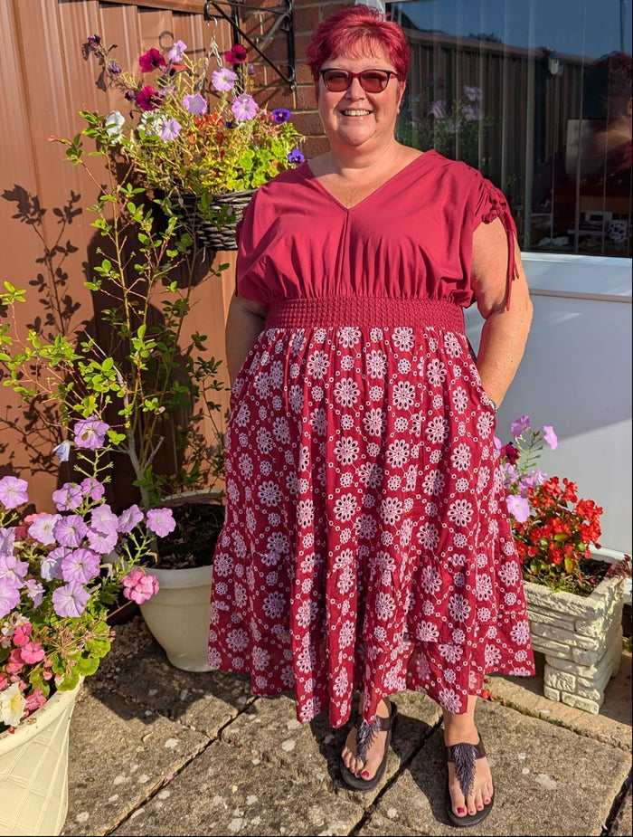 Broderie Anglaise Midi Dress - Blood Red