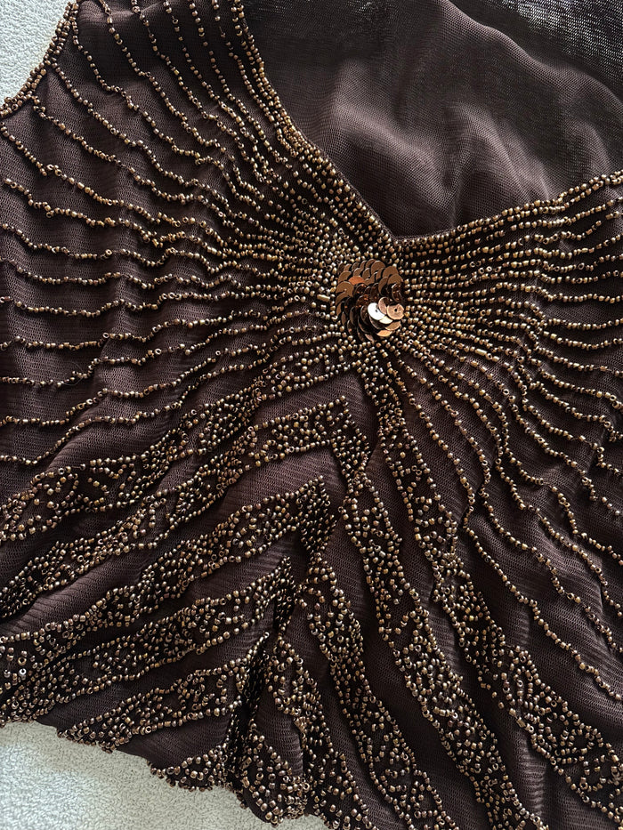 Brown Copper Beaded Tank Top