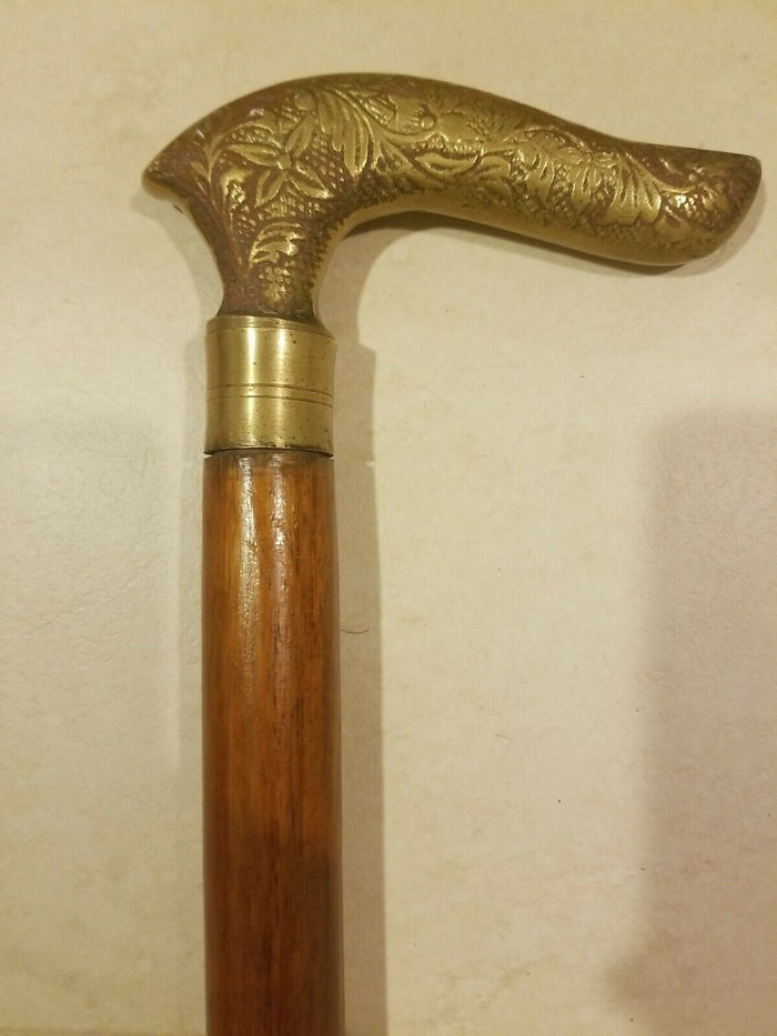 Carved Wooden Cane/ Walking Stick 36.625" HANDLE IS LOOSE