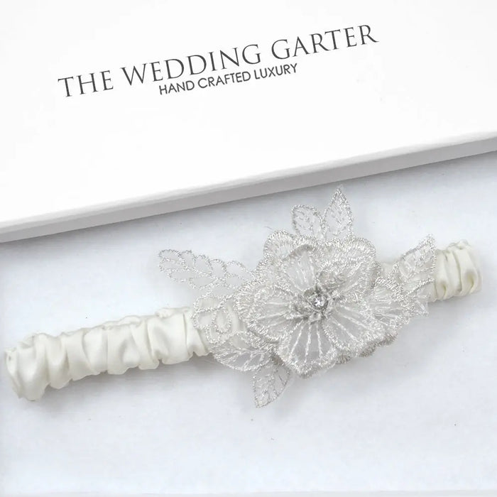 Cassie Cream Satin & Silver Wedding Garter - The Wedding Garter