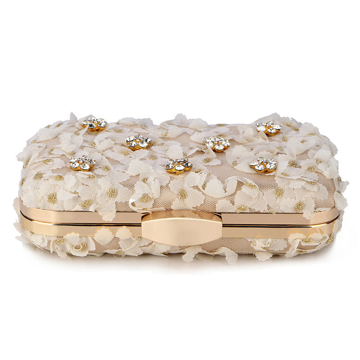 Champagne Floral Rhinestone Evening Bag - The Wedding Garter