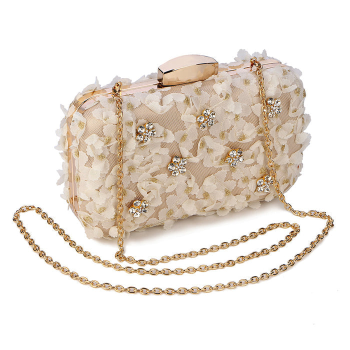 Champagne Floral Rhinestone Evening Bag - The Wedding Garter