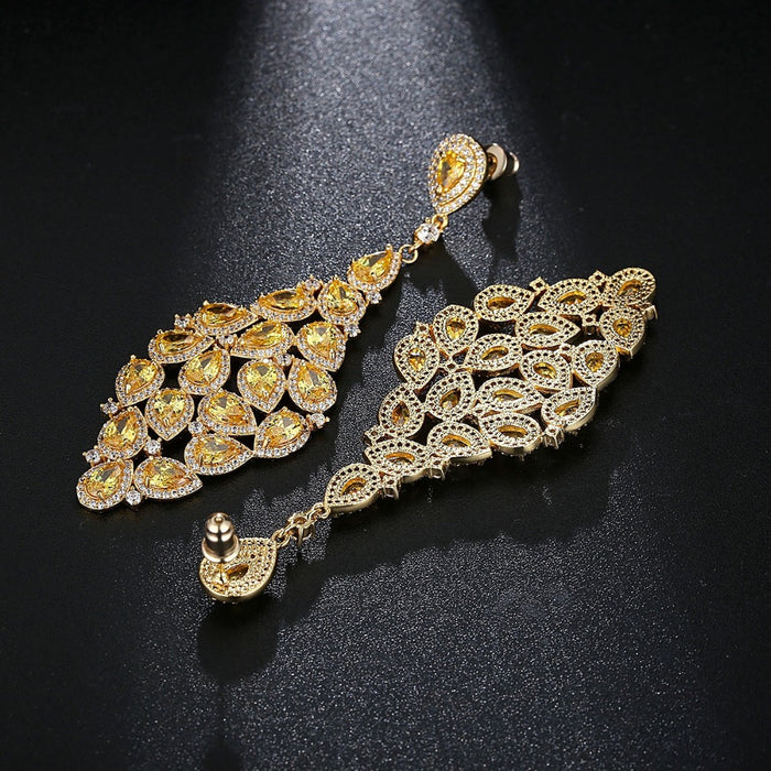 Champagne Gold CZ Statement Wedding Earrings - The Wedding Garter