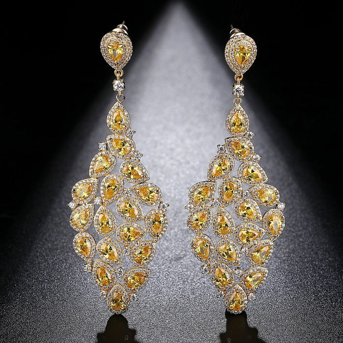 Champagne Gold CZ Statement Wedding Earrings - The Wedding Garter