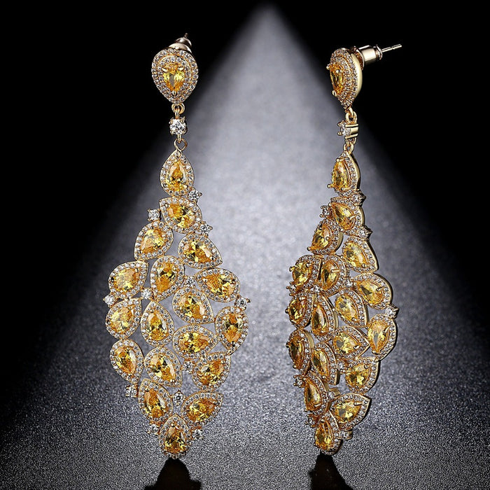 Champagne Gold CZ Statement Wedding Earrings - The Wedding Garter