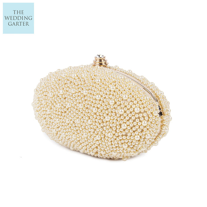 Champagne Pearl Beaded Bridal Clutch - The Wedding Garter