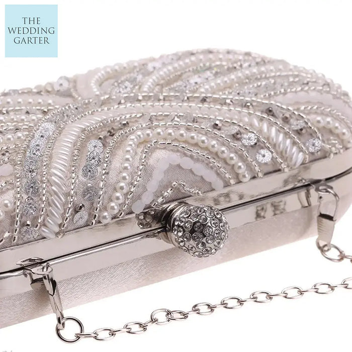 Champagne Pearl & Rhinestone Wedding Clutch - The Wedding Garter