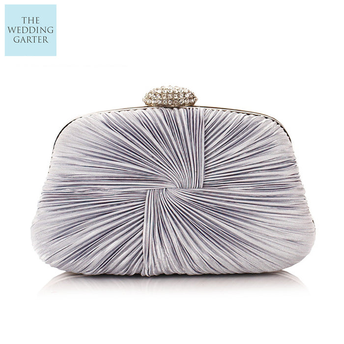 Champagne Ruched Satin Rhinestone Bridal Evening Bag - The Wedding Garter