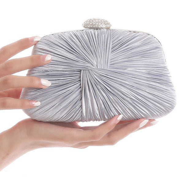 Champagne Ruched Satin Rhinestone Bridal Evening Bag - The Wedding Garter